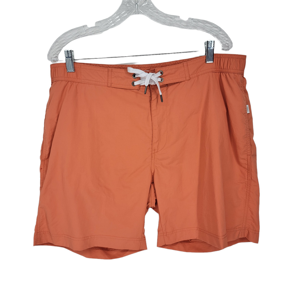 Onia Men's Size XL Swim Trunks Orange Board Swim Elastic Tie Waist Pockets